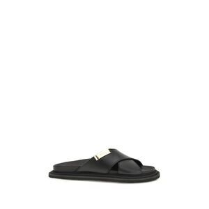 Moschino Black Calf Leather Bos Taurus Flat Men's Sandals